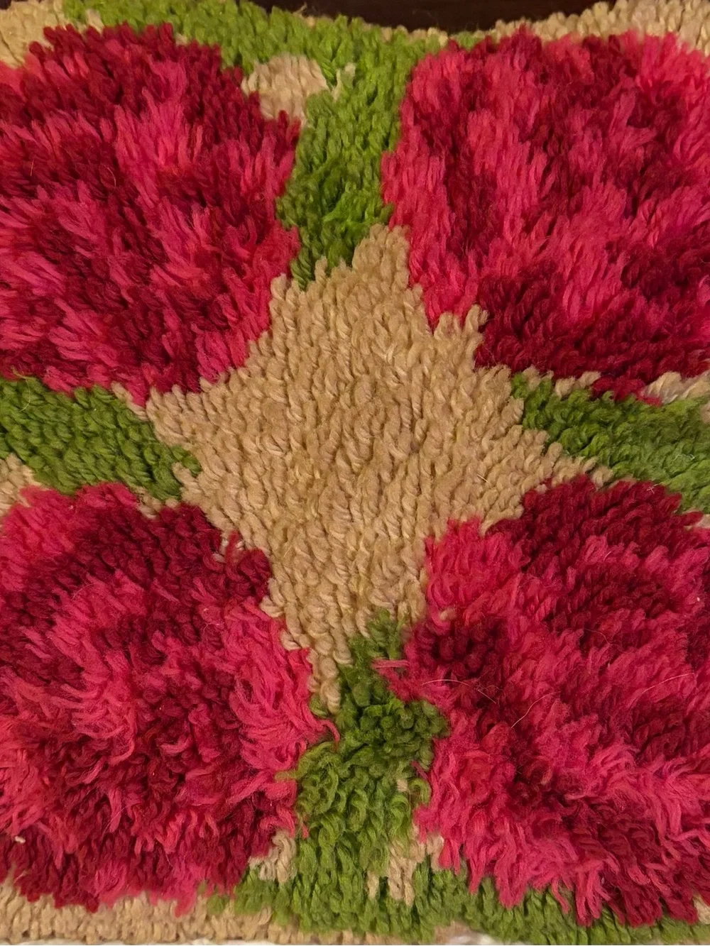 Vintage 1970s Floral Latch Hook Shag Throw Pillow
